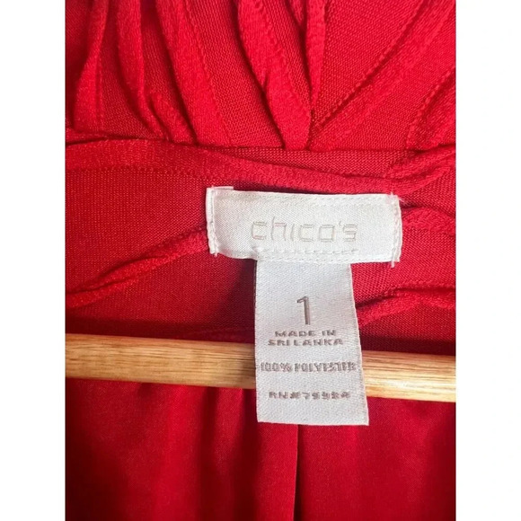 Chicos red blazer jacket open front textured zipper pockets career size Medium - Picture 2 of 4